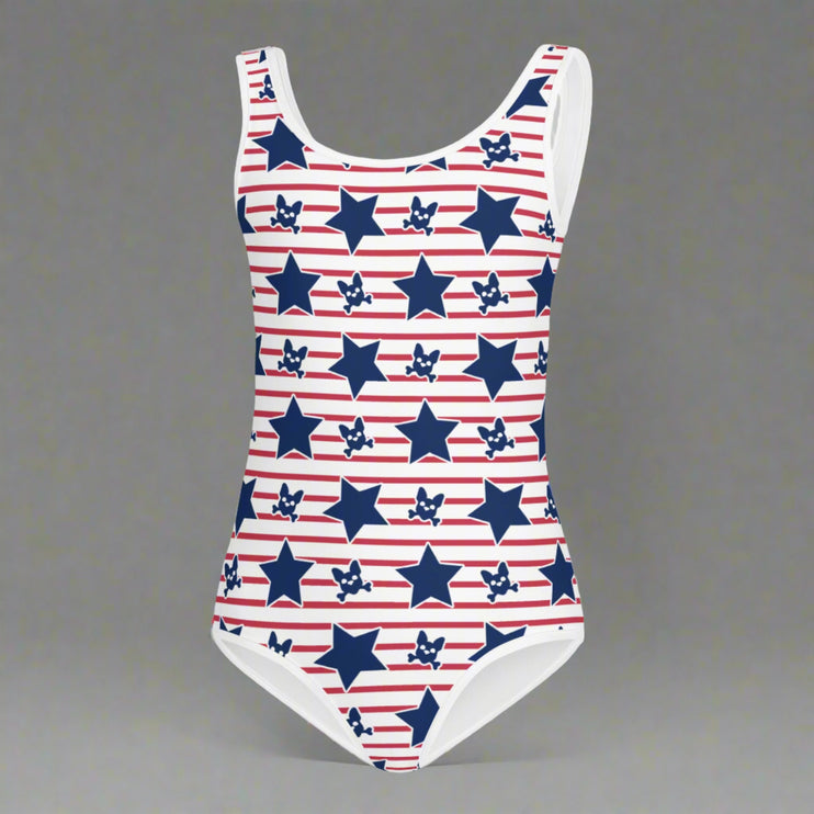 Red White and Blue Stars and Stripes Kids Swimsuit