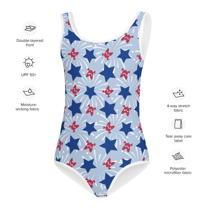 Red White and Blue Fireworks Kids Swimsuit