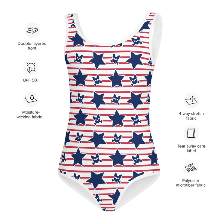 Red White and Blue Stars and Stripes Kids Swimsuit