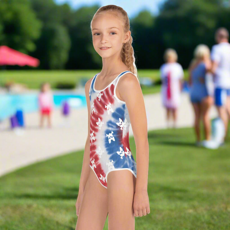 Red White and Blue Tie Dye Kids Swimsuit