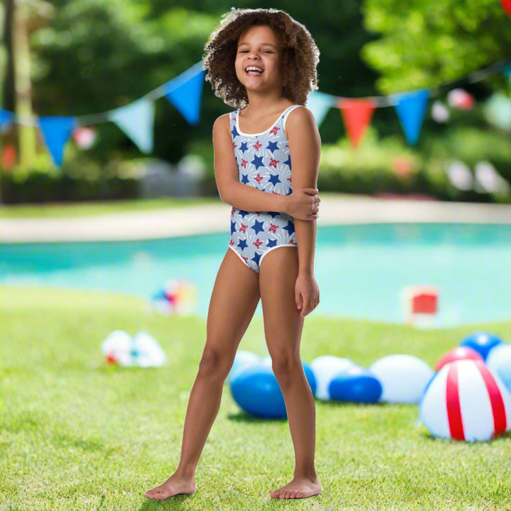 Red White and Blue Fireworks Kids Swimsuit