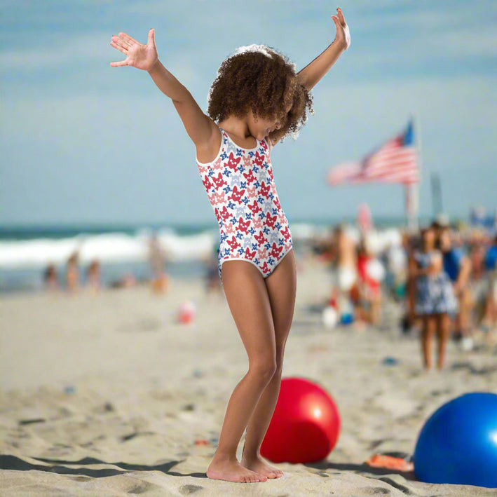 Red White and Blue All Over Kids Swimsuit