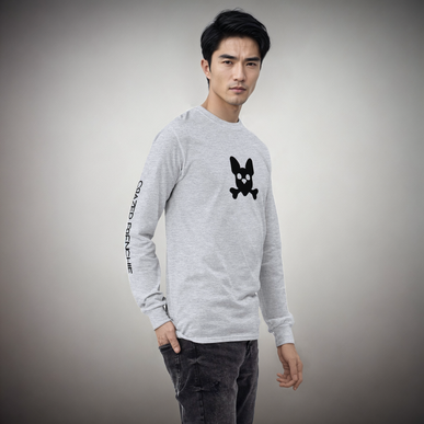 Men’s Long Sleeve Graphic Shirt- Grey, White